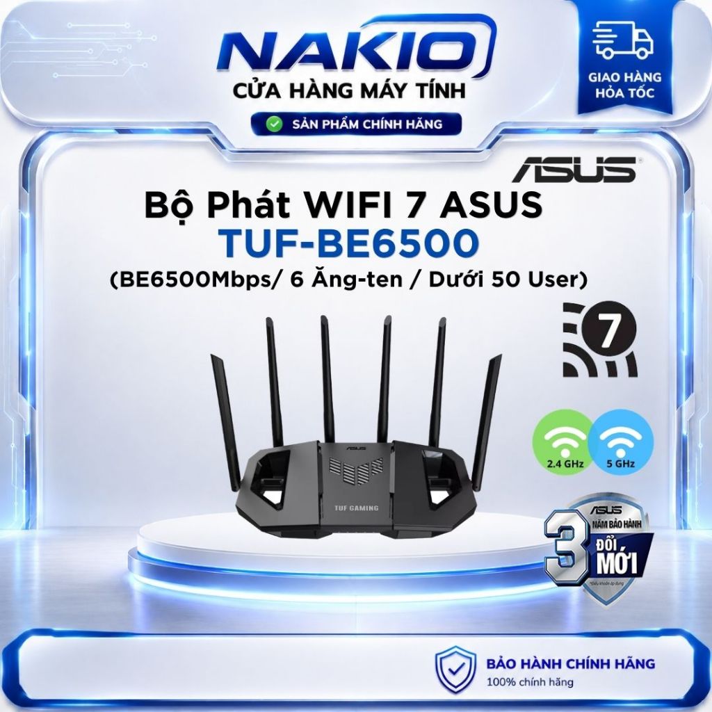 Bộ phát WiFi băng tần kép chuẩn WiFi 7 Asus TUF-BE6500 - Bảo hành chính hãng đổi mới trong 3 năm