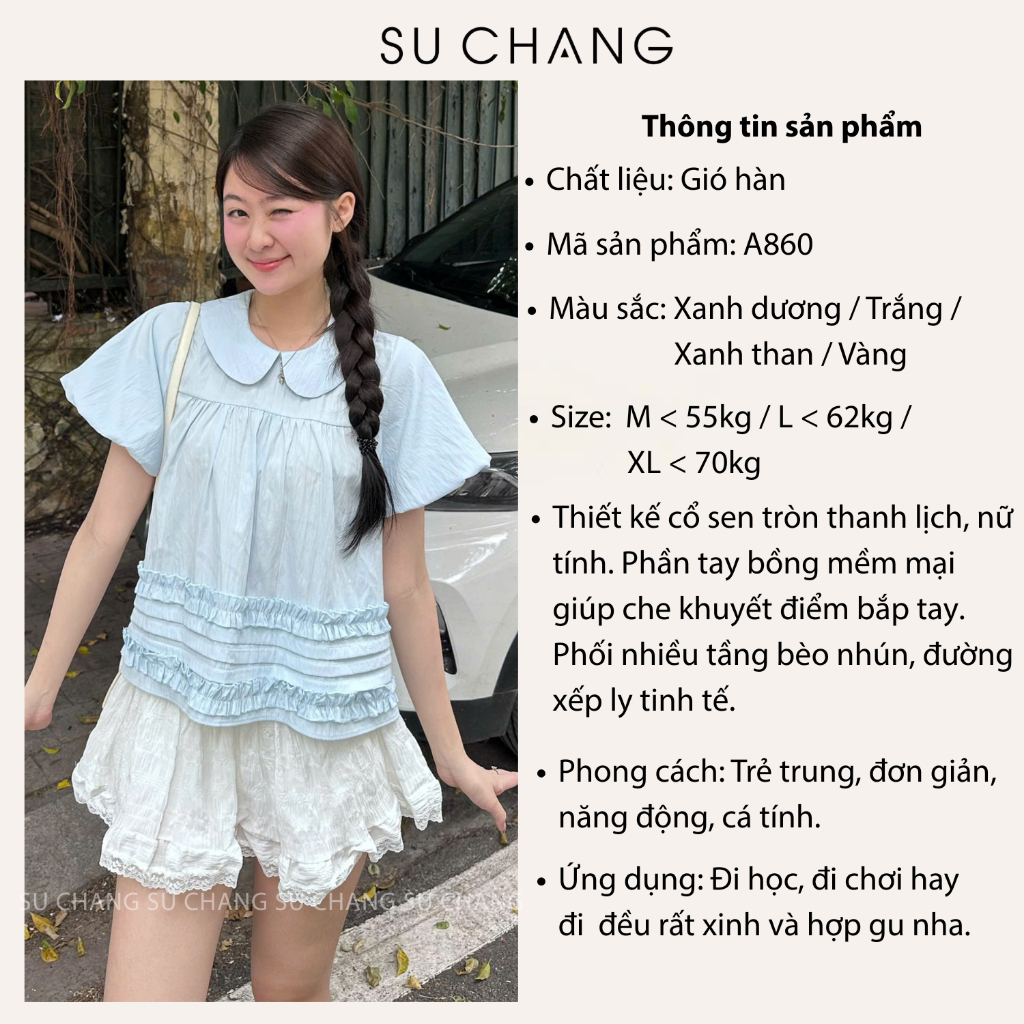 Áo Cổ Sen Tay Bồng Bèo Dưới Xếp Ly A860 Su Chang Thời Trang Nữ | BigBuy360 - bigbuy360.vn