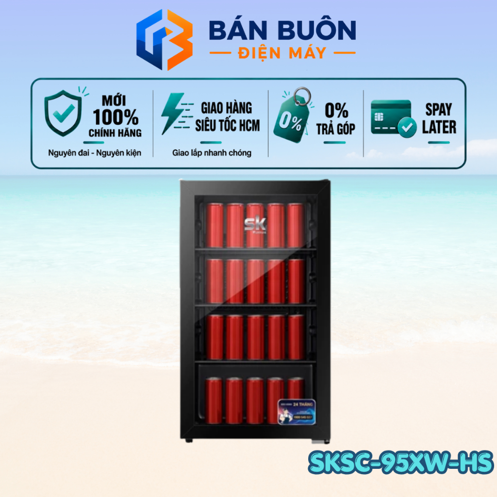 Tủ mát Mini Sumikura SKSC-95XW-HS 93L, Đen bóng, Kính cường lực trong suốt