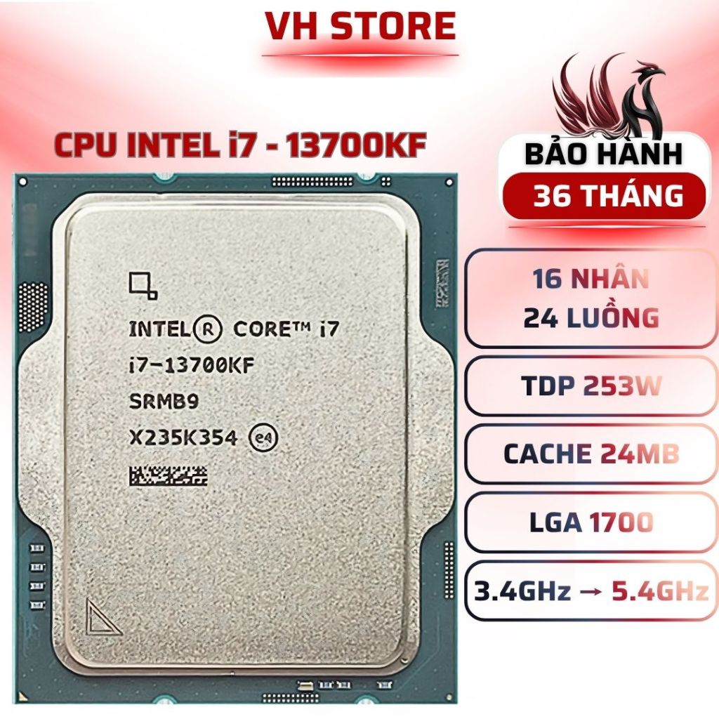 CPU Intel Core i7-13700KF 16 Nhân 24 Luồng Turbo 5.4GHz LGA1700 - BẢO HÀNH 36 THÁNG - VHSTORE