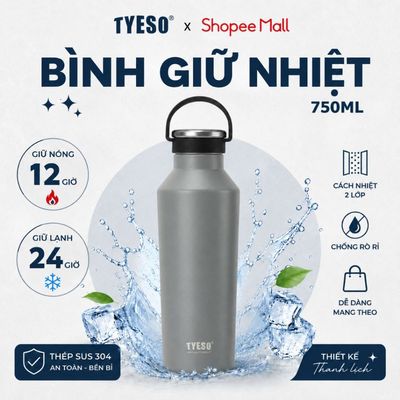 Bình nước giữ nhiệt dáng thể thao giữ lạnh 120h dung tích 750ml chuẩn Tyeso tay cầm bằng silicon mềm