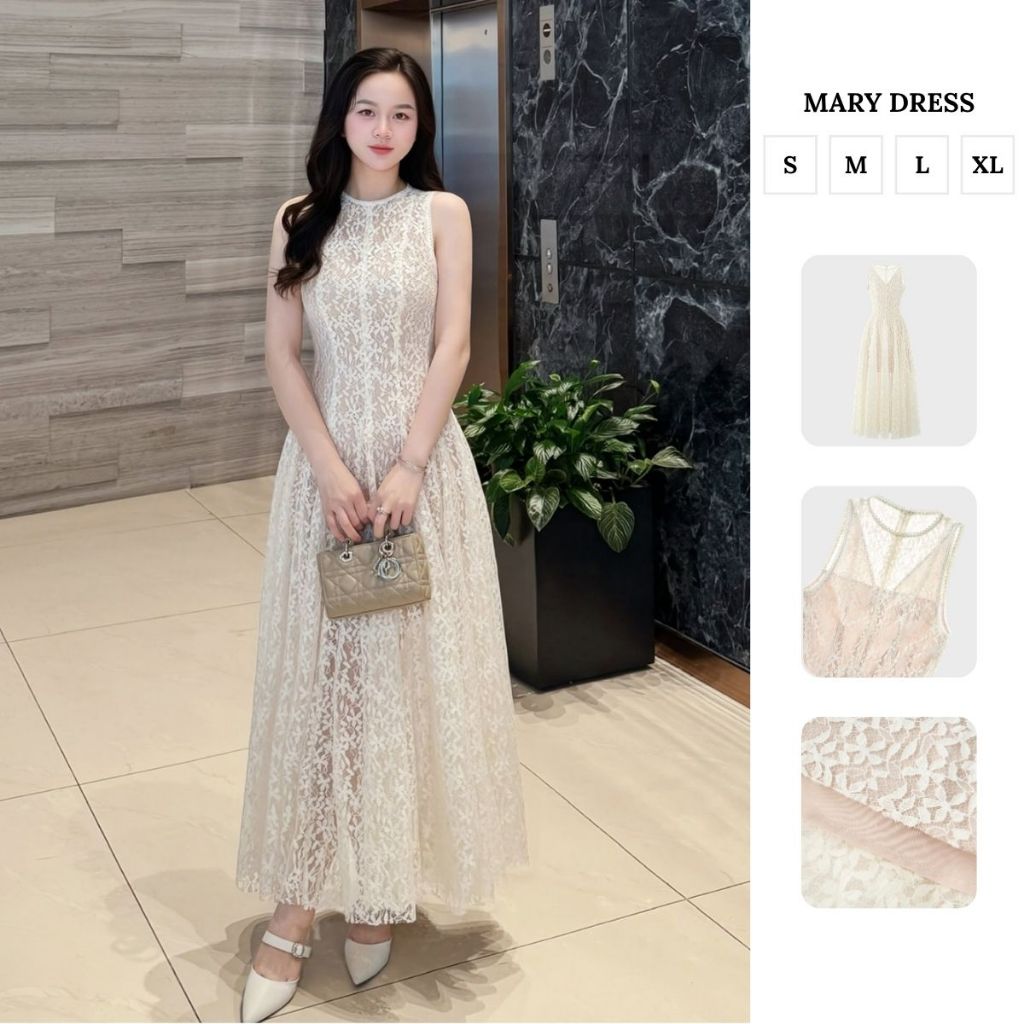 Đầm ren maxi dự tiệc cao cấp màu kem MARY DRESS by LAVIEM