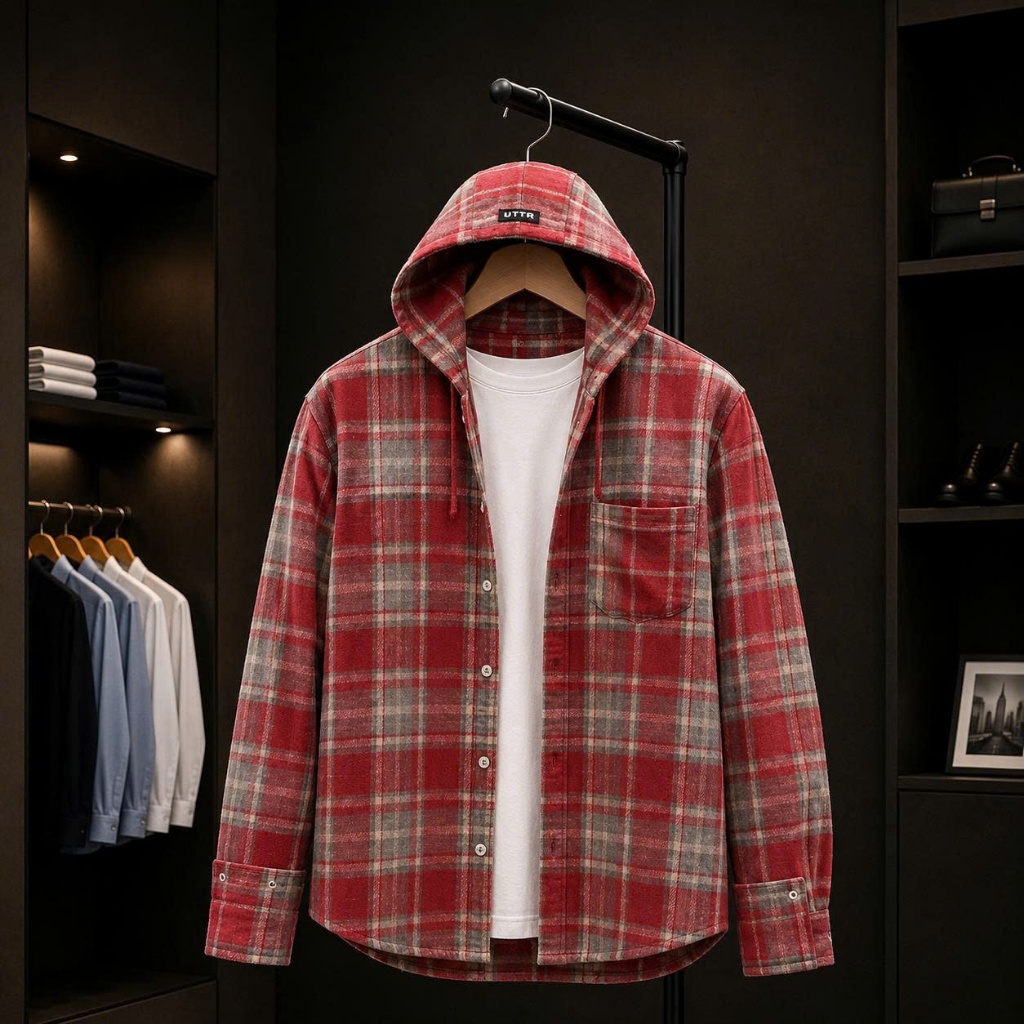Áo Flannel Dài Tay Sọc Caro Có nón FL001  Form Rộng Dài Tay ERINA thời trang Hàn Quốc Unisex