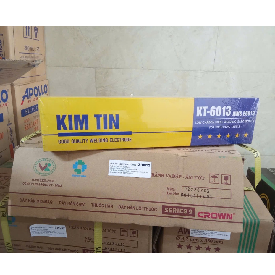 (HỘP/ 5KG)  Que hàn sắt Kim Tín KT6013 Phi 3.2mm / Phi 4.0mm