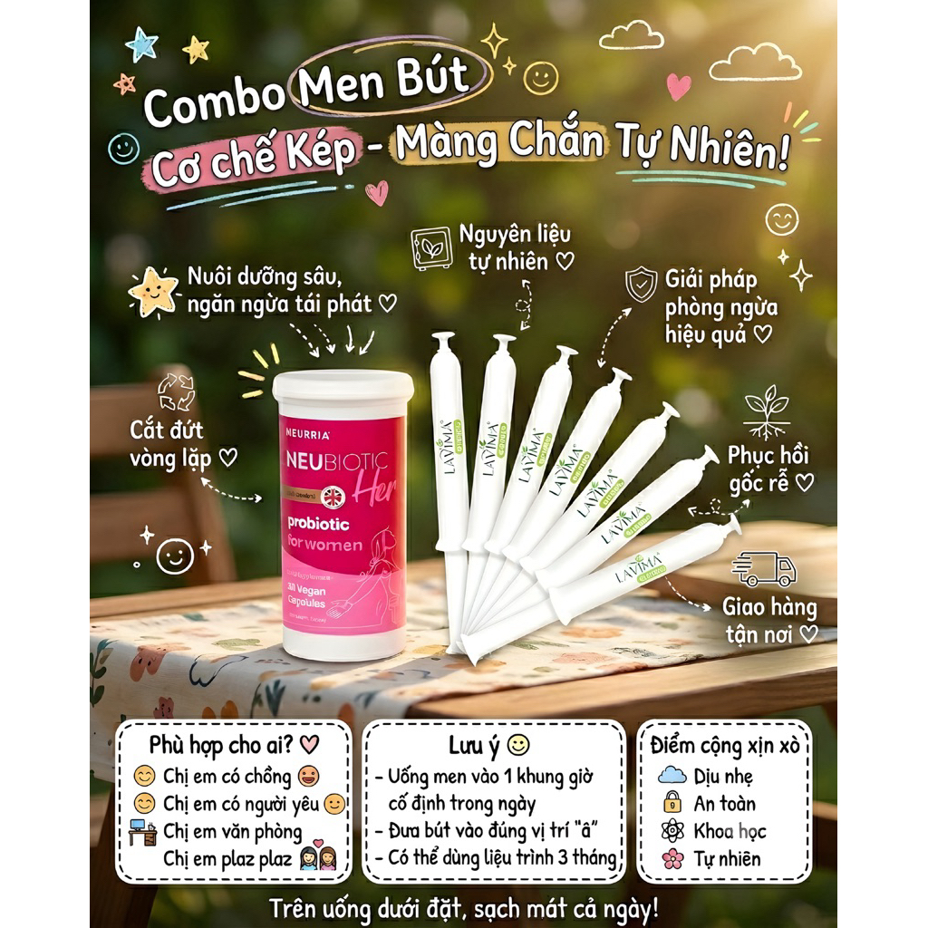Men vi sinh Neu + bút gel phụ khoa Lavima hỗ trợ sức khoẻ phụ nữ