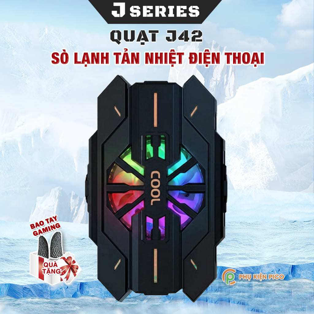 Quạt tản nhiệt điện thoại sò lạnh J42 Led RGB giảm nhiệt nhanh chơi game pubg freefire liên quân