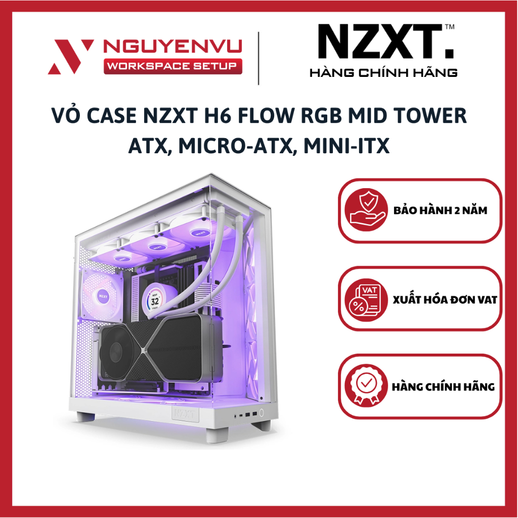 Vỏ Case NZXT H6 Flow RGB Mid Tower ATX, Micro-ATX, Mini-ITX - Hàng Chính Hãng