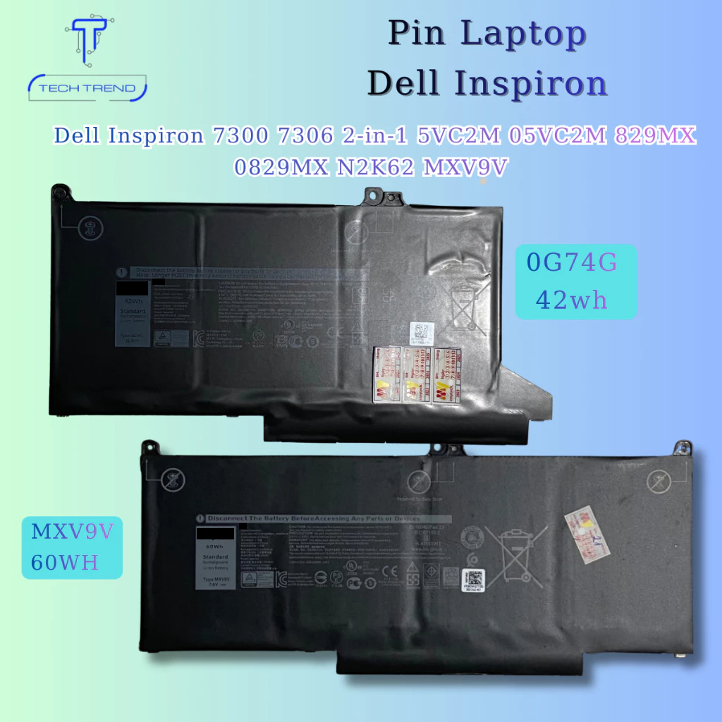 Pin laptop tương thích Dell Inspiron 7300 7306 2-in-1 5VC2M 05VC2M 829MX 0829MX N2K62 MXV9V