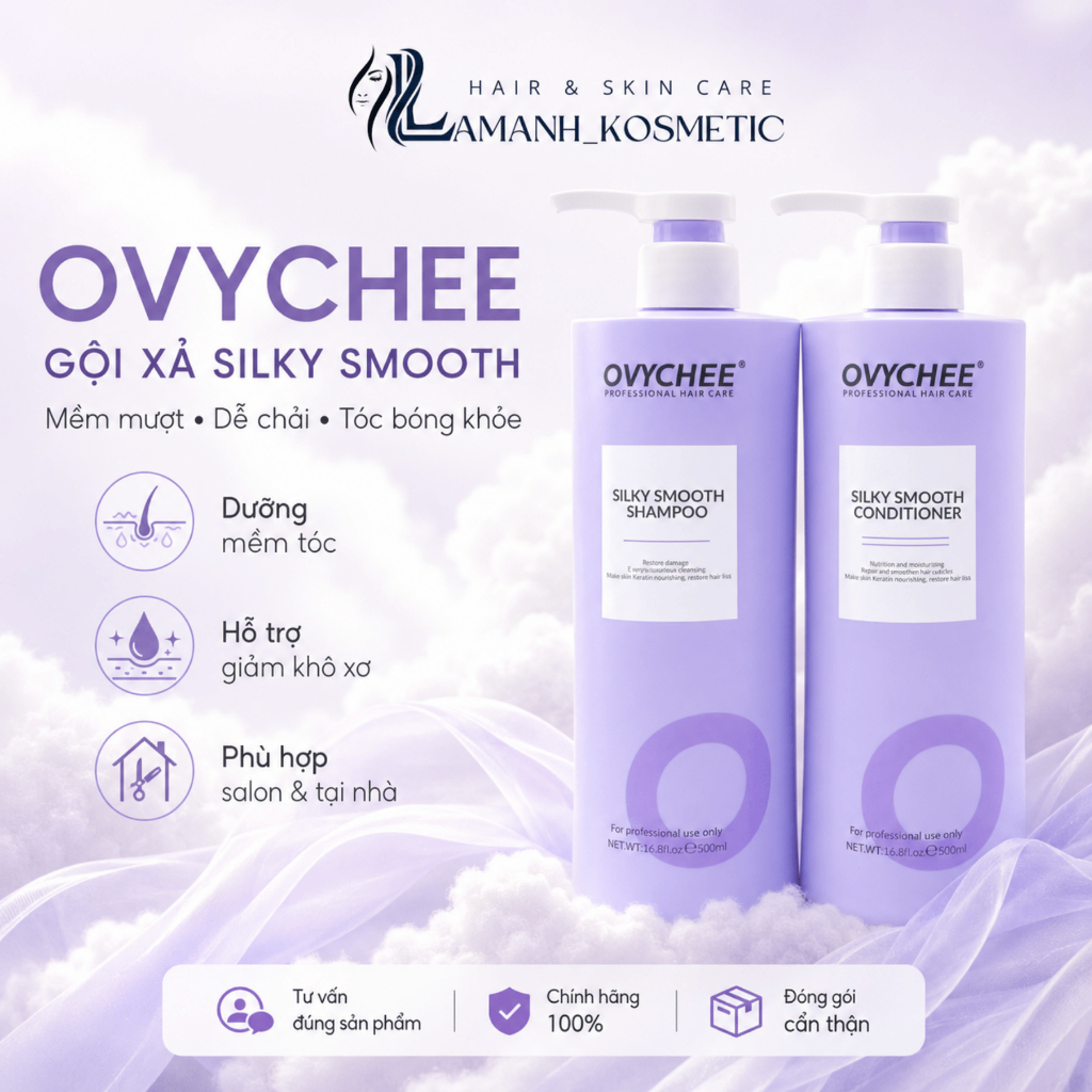 Cặp Dầu Gội Xả OVYCHEE Silky Smooth 500ml/Chai | Dưỡng Tóc Mềm Mượt, Dễ Chải, Giảm Khô Xơ.