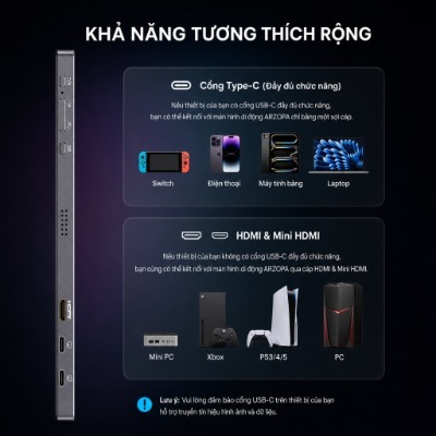 Màn Hình Di Động ARZOPA Z3FC 16.1" 2.5K 180Hz IPS | 107% sRGB | USB-C Mini HDMI | Chính Hãng | BigBuy360 - bigbuy360.vn