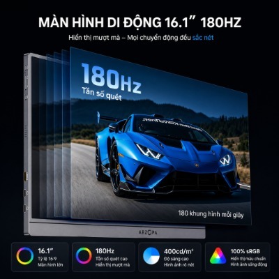 Màn Hình Di Động ARZOPA Z3FC 16.1" 2.5K 180Hz IPS | 107% sRGB | USB-C Mini HDMI | Chính Hãng | BigBuy360 - bigbuy360.vn