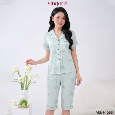 Bộ đồ ngủ nữ Pijama mặc nhà lụa VINGO/VINGORIA tay ngắn mùa hè H1588