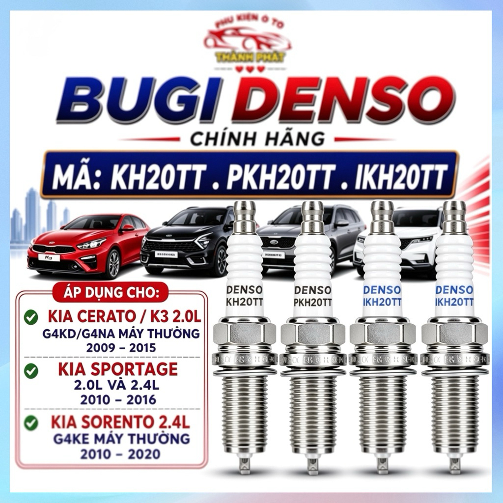 Bộ 4 Bugi Denso Chính Hãng KH20TT PKH20TT IKH20TT Cho Kia Cerato K3 Sportage Sorento Bản Máy Thường