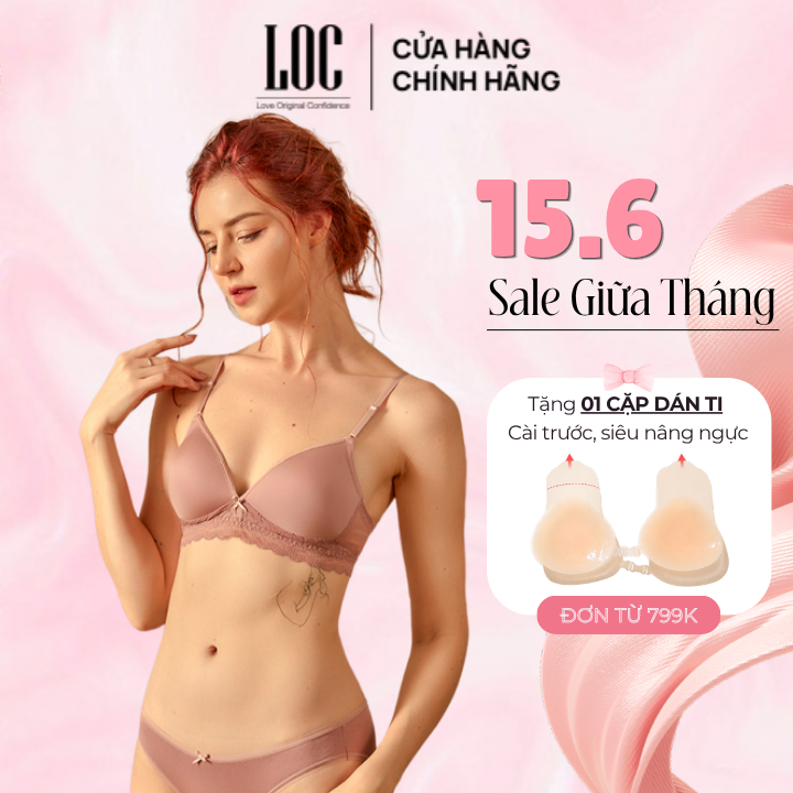 Áo ngực nữ không gọng trơn mút mỏng phối ren LOC