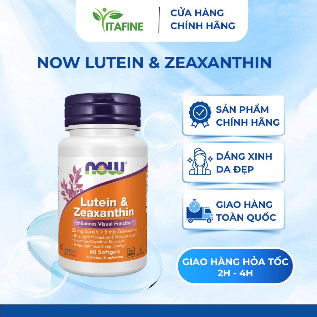 Viên Uống Now Lutein & Zeaxanthin Bổ Mắt, Tăng Cường Thị Lực Cho Mắt, Giảm Mỏi Mắt