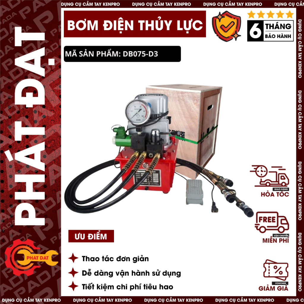 Bơm Điện Thủy Lực PADA DB075-D3, Điện 220V, 3 Đường Dầu Dùng Cho 3 Thiết Bị