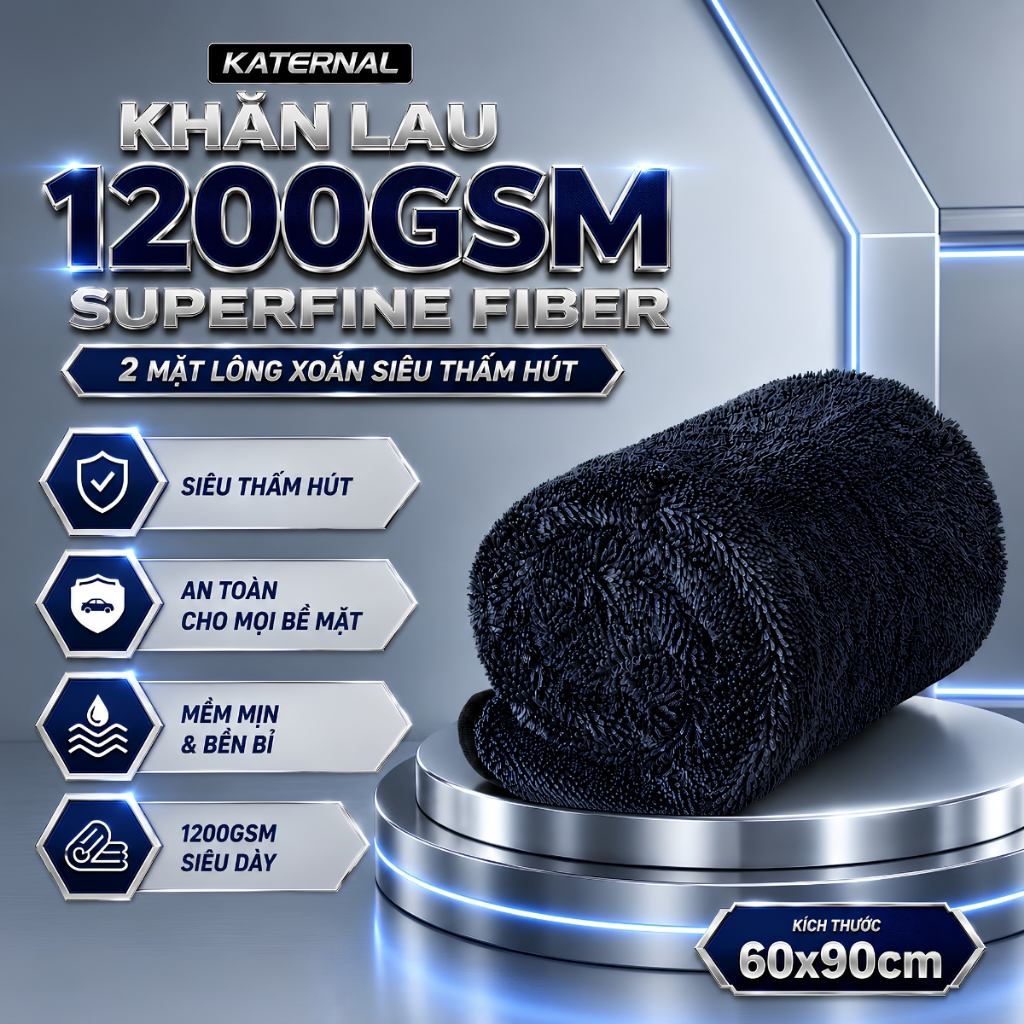 [SIÊU DÀY] Khăn Lau Xe Superfine Fiber 1200GSM 2 Mặt Siêu Thấm Hút Cao Cấp | Khăn Lau Xe Ô Tô Xe Máy
