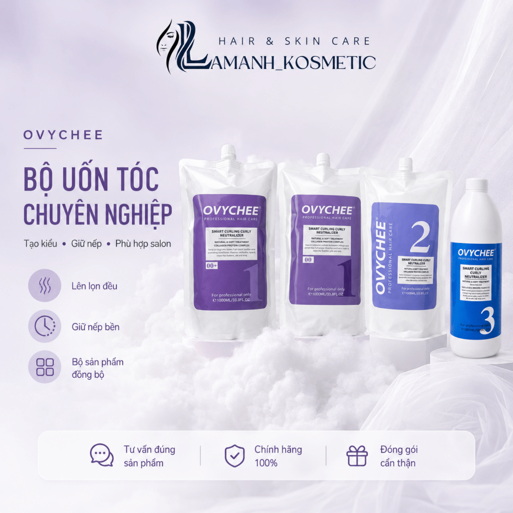 Bộ Thuốc Uốn Tóc OVYCHEE 1000ml | Tạo Sóng Xoăn, Giữ Nếp, Phù Hợp Salon Chuyên Nghiệp.