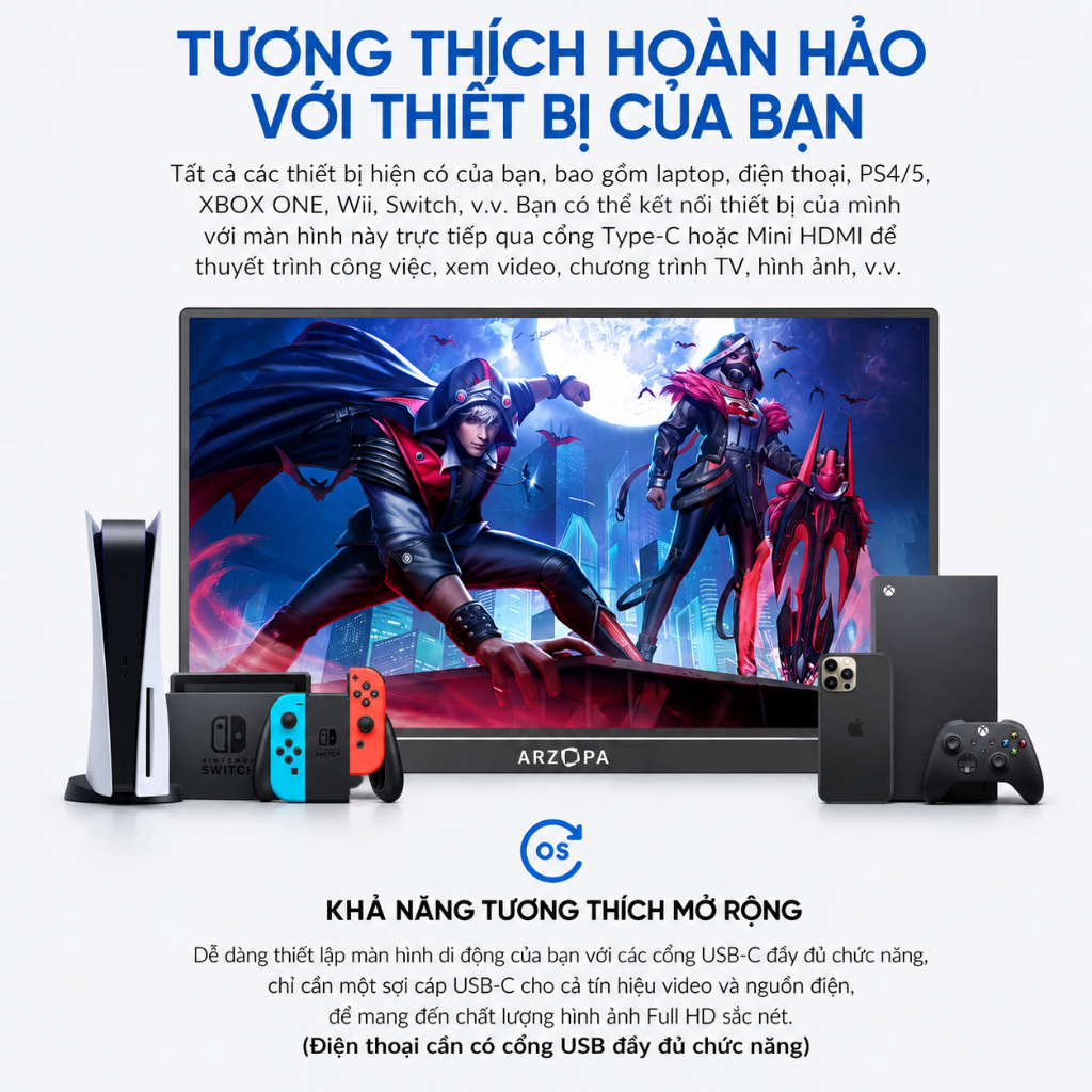 Arzopa Z1C - Màn hình di động chân đế 100% sRGB 16.1 ", FHD 1080P với màn hình USB C HDMI Màn hình mở rộng | BigBuy360 - bigbuy360.vn