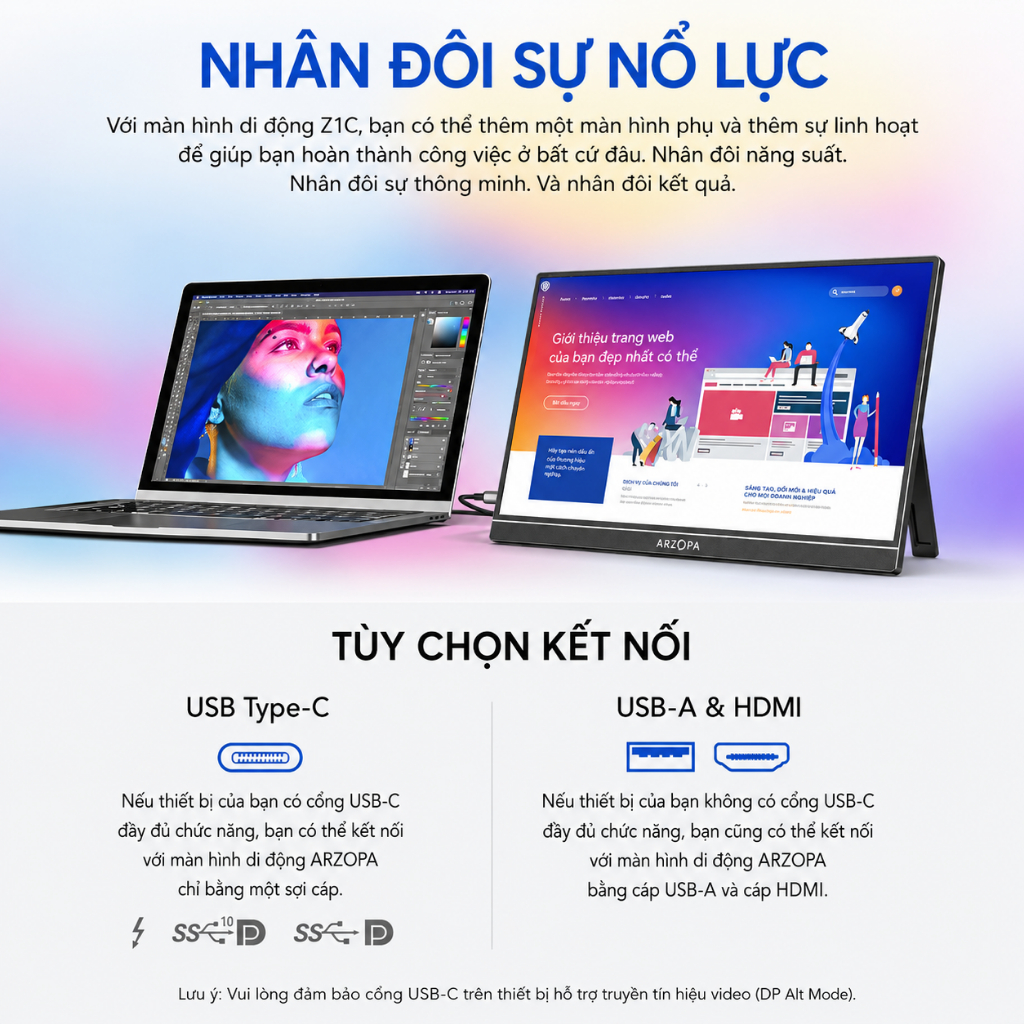 Arzopa Z1C - Màn hình di động chân đế 100% sRGB 16.1 ", FHD 1080P với màn hình USB C HDMI Màn hình mở rộng | BigBuy360 - bigbuy360.vn