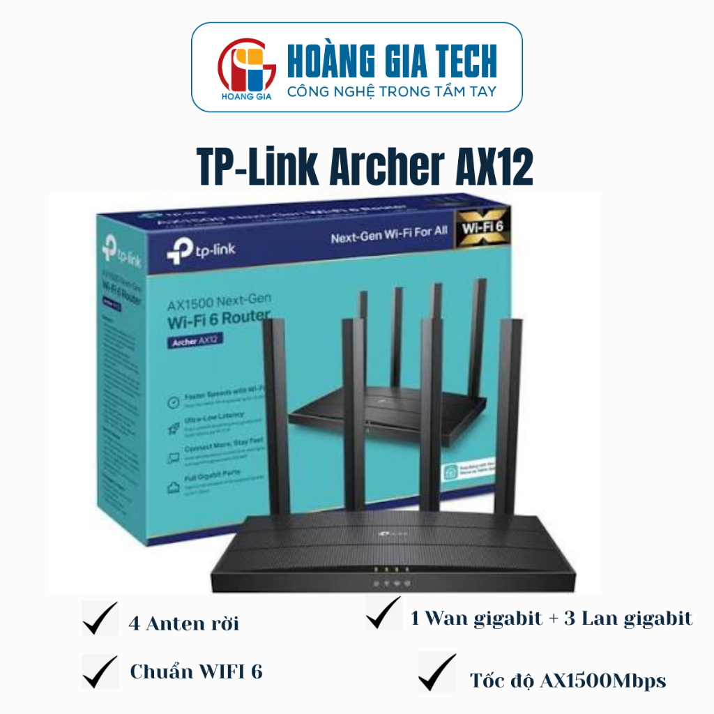 Bộ phát WiFi 6 Băng Tần Kép AX1500 TP-LINK Archer AX12 Router - Chính hãng