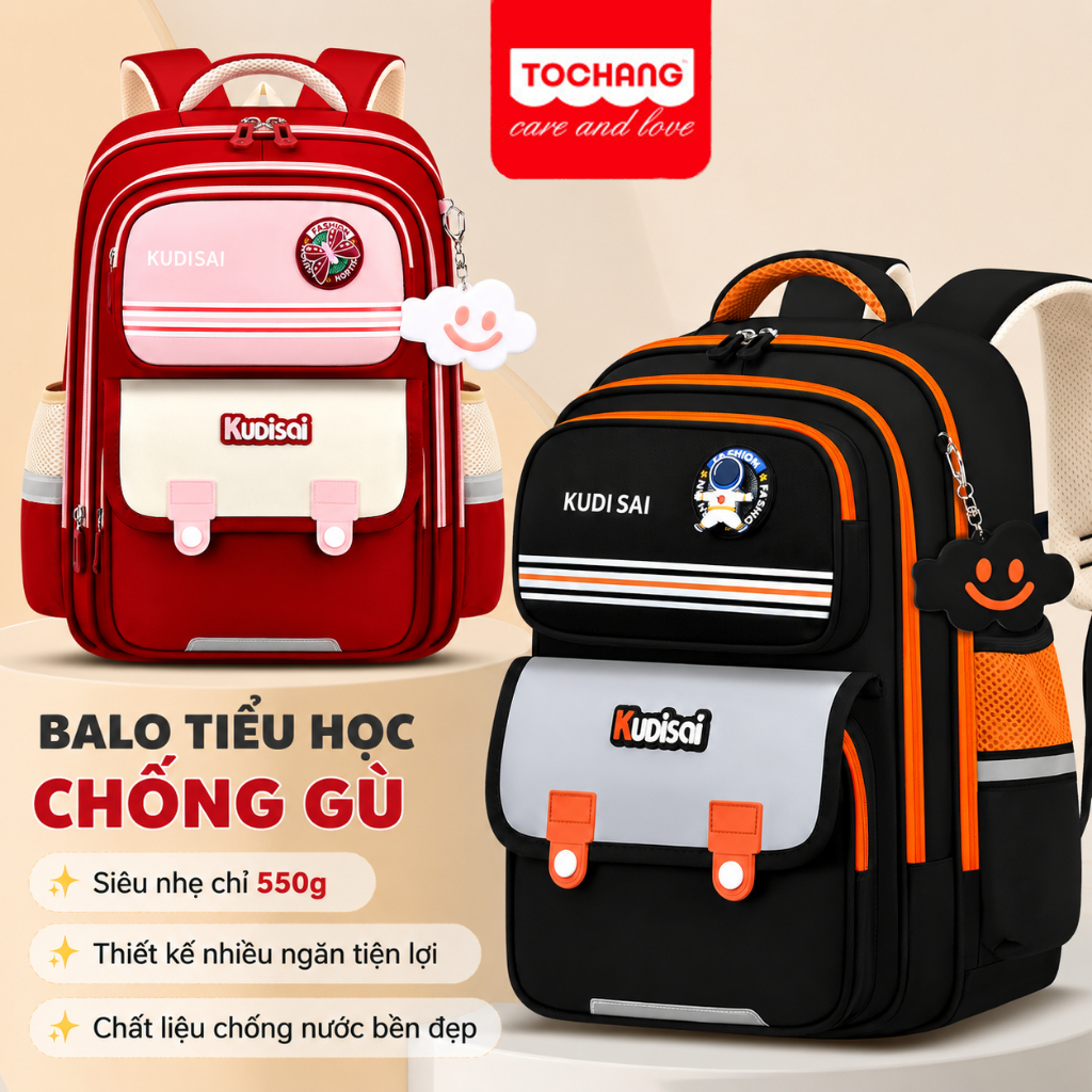 balo tiểu học chống gù siêu nhẹ nhiều ngăn chống nước cho bé lớp 1-6 TOCHANG