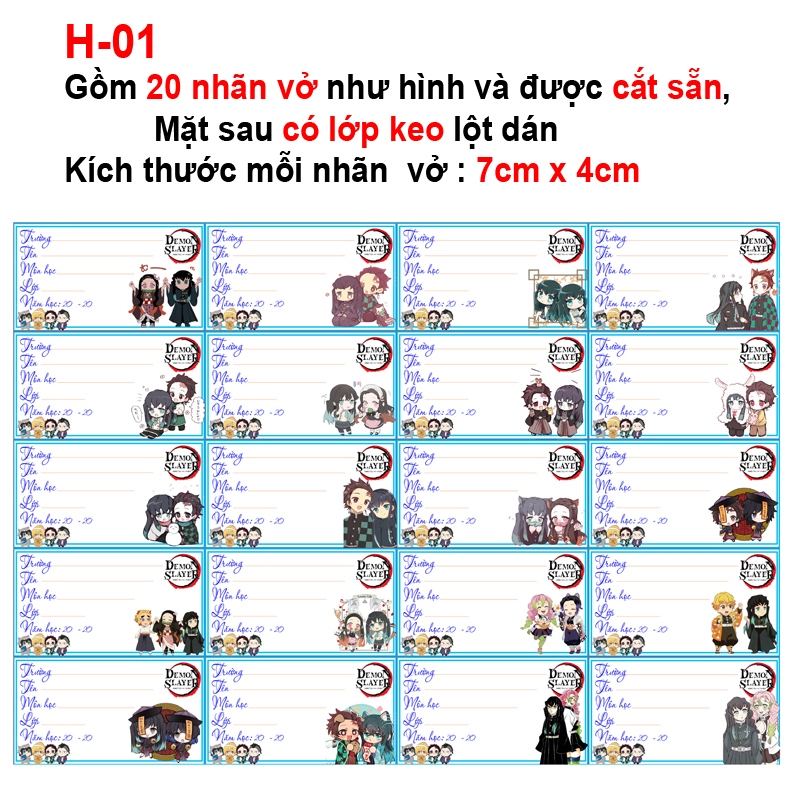 Nhãn vở Tokitou Muichirou - Nhãn dán Tokitou Muichirou (Combo 60 nhãn vở)