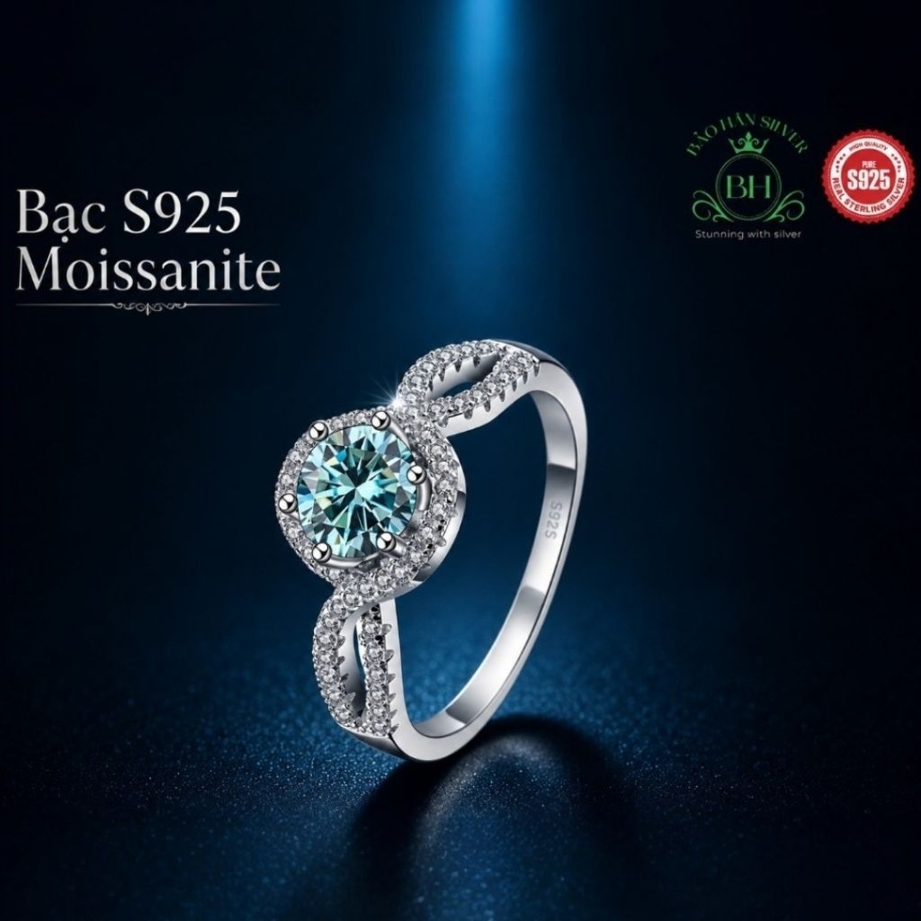 Moissanite 6.5ly 1carat Nhẫn bạc nữ Moissanite nhẫn kim cương Moissanite bạc 925 nhẫn cầu hôn bạc nh