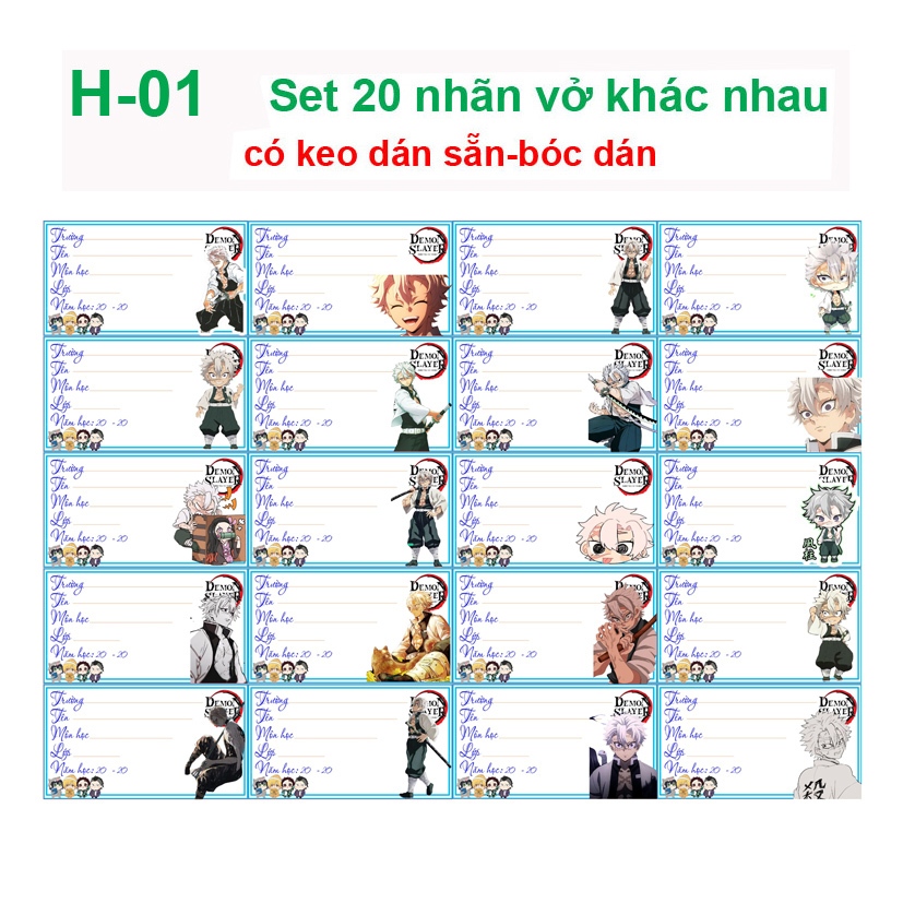 Nhãn vở Shinazugawa Sanemi - Nhãn dán Shinazugawa Sanemi (Combo 60 nhãn vở)