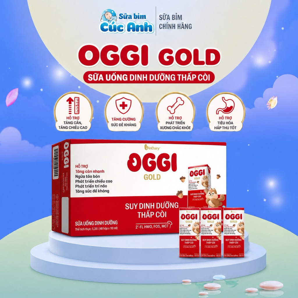 Thùng sữa bột pha sẵn oggi gold 110ml, sữa hộp dinh dưỡng oggi đỏ tăng cân cho bé