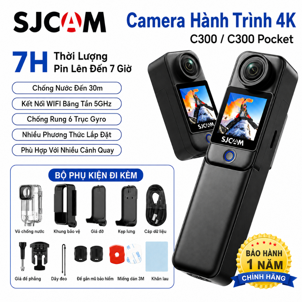 SJCAM C300/C300 4K/30FPS Camera Hành Động Pocket  Màn Hình Kép Chống Nước Quay Vlog Ngoài Trời
