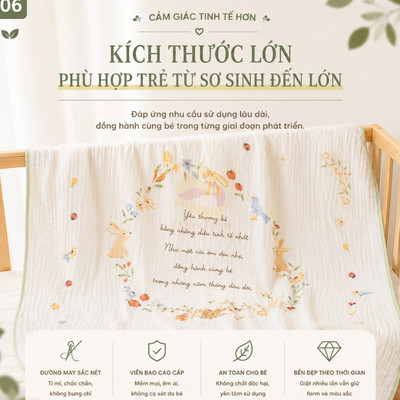 Khăn đa năng cho bé Bamboo Sợi tre 6 lớp làm khăn tắm, khăn quấn, chăn mỏng 120cm*120cm KidAndMom