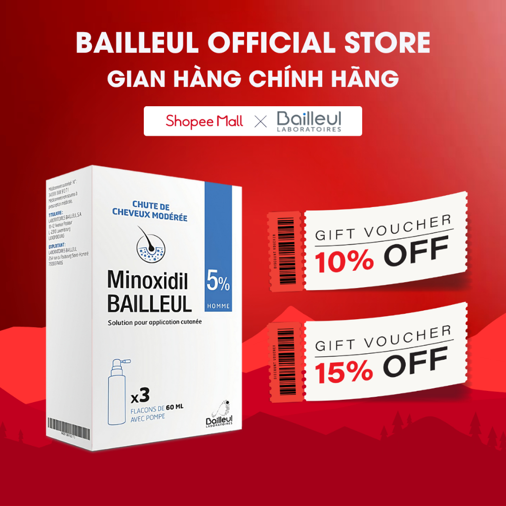 Xịt Mọc Tóc Minoxidil 5% Chính Hãng Pháp, giảm rụng tóc, cải thiện tóc thưa và phục hồi hiệu quả các vùng hói