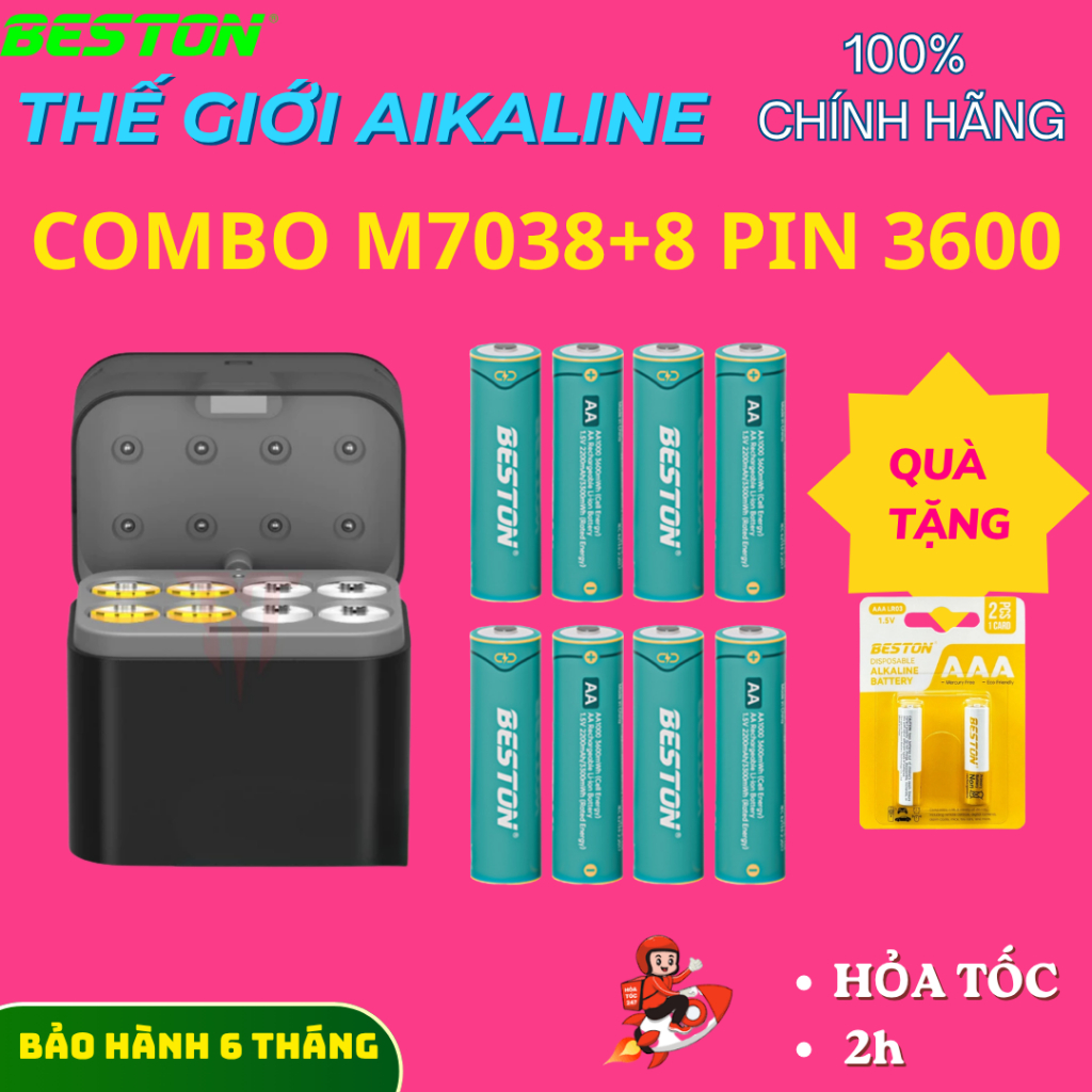 Hộp sạc M7038, hãng Besto,dành cho cả pin AA 1.2V và 1.5V đèn thông báo sạc tiện lợi theo dõi