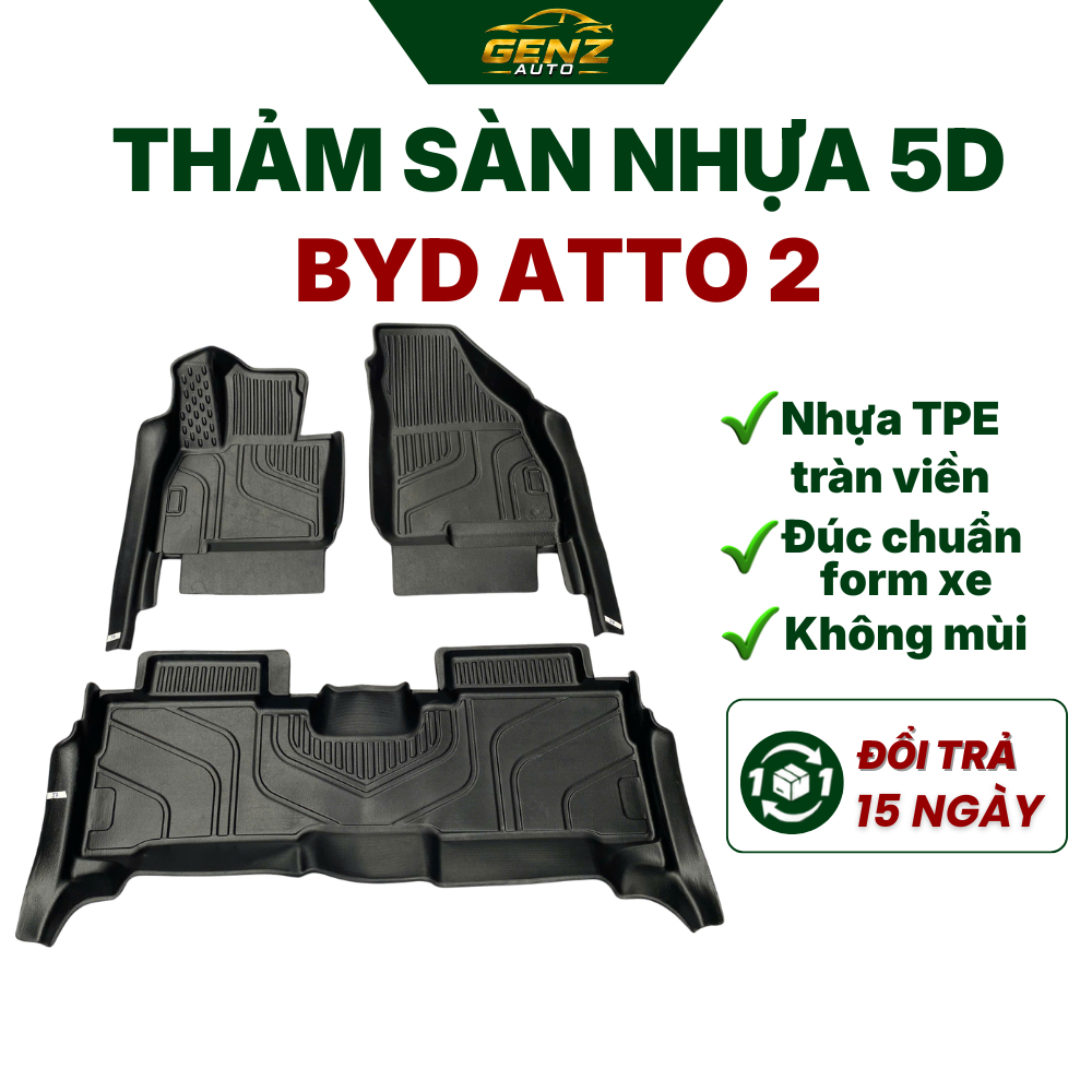 Thảm lót sàn NHỰA 5D xe BYD ATTO 2 , byd atto2 Mẫu TPE Tràn viền bậc cửa, Dễ vệ sinh- Mẫu MĐ