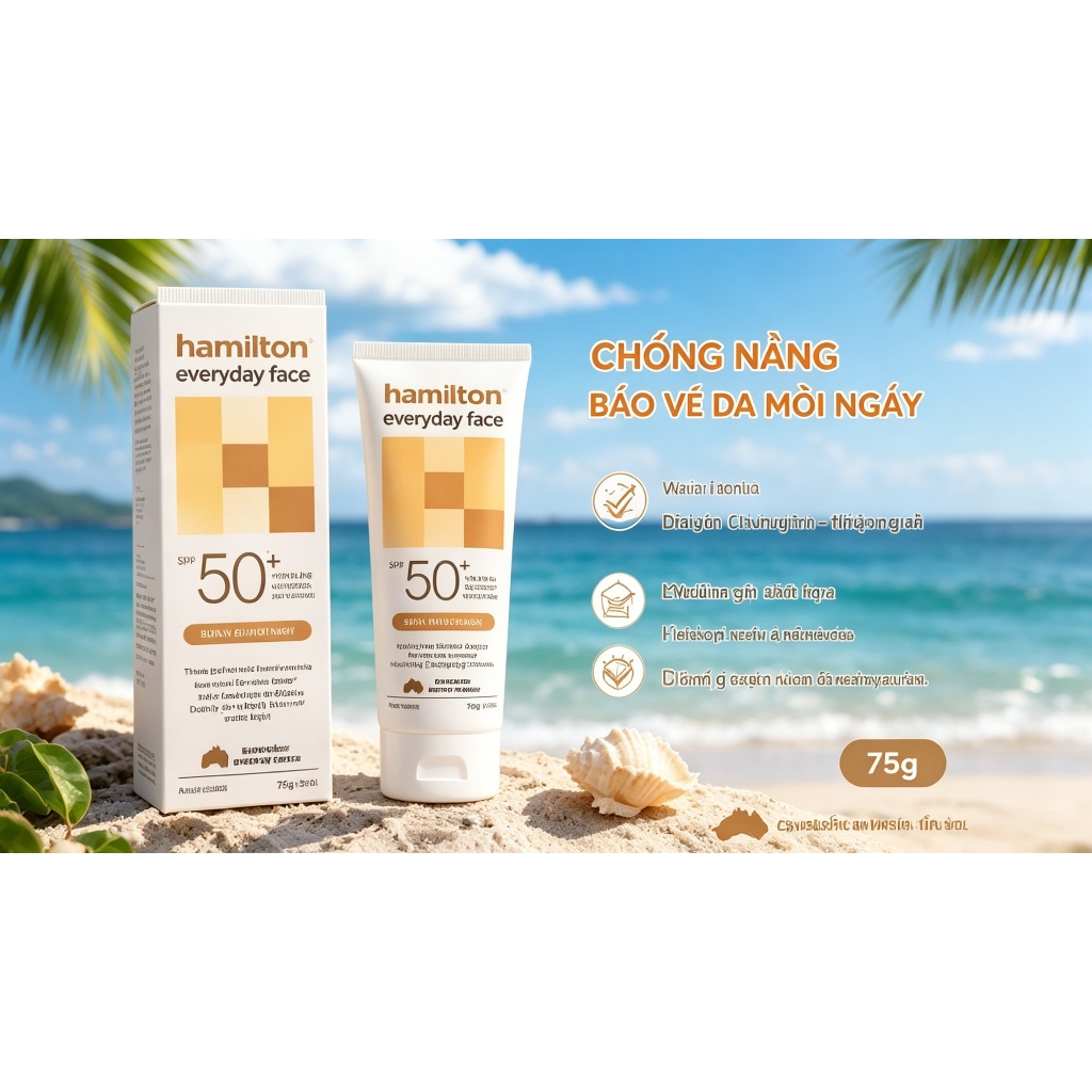 Kem chống nắng Hamilton Everyday Face 75g SPF50+ kem nền chống nắng 2 trong 1 thẩm thấu nhanh không 