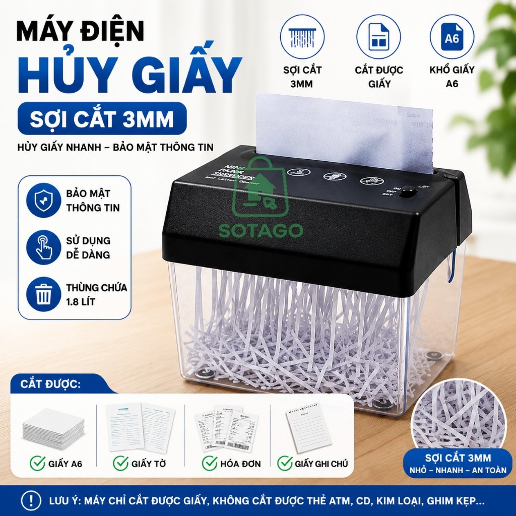 Máy hủy giấy, tài liệu, bill, ...  tự động nguồn USB-A5,A4. Hủy bill thanh toán của cửa hàng. Máy hủ