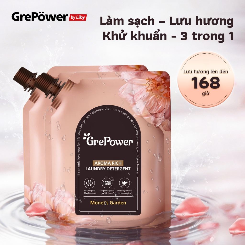 Combo 2 Túi Nước Giặt | Grepower Nước Giặt Lưu Hương, Khử Mùi Ẩm Mốc, Đánh Bay Mạt Bụi