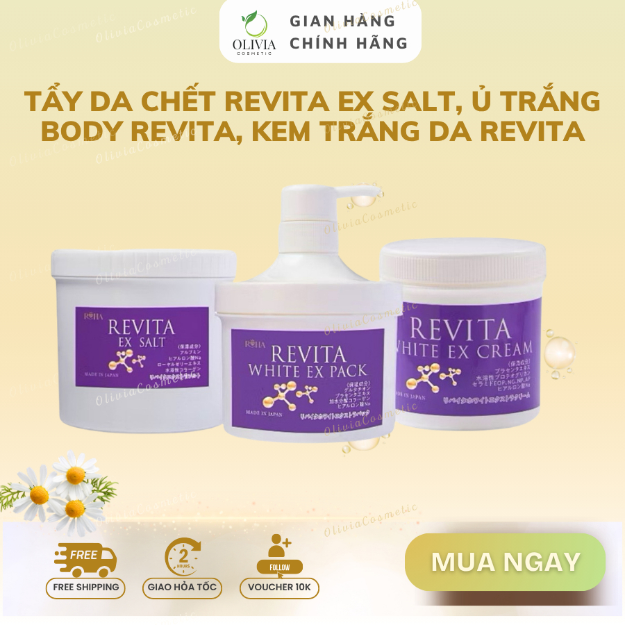 [Công Ty] 3 Món Tẩy da chết Revita Ex Salt, Ủ trắng body Revita, Kem trắng da Revita Nhật Bản