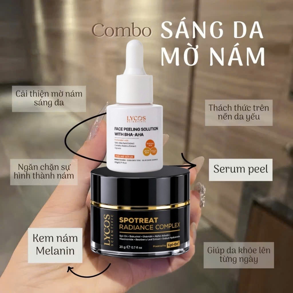 Combo Sáng Da Mờ Nám Lycos : Tinh chất Peel Da Lycos + Kem Nám Đêm Lycos - Xóa nhăn, nám tàn nhang