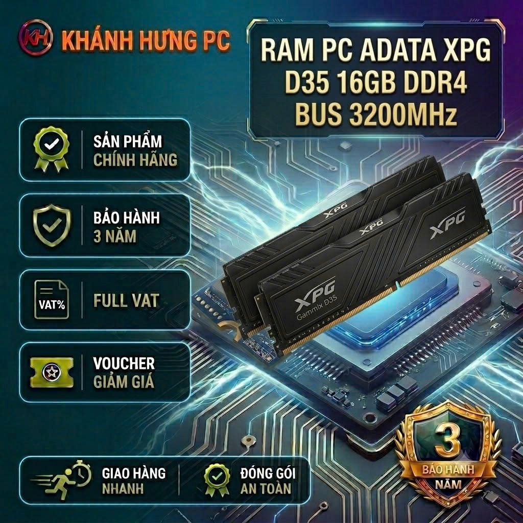 RAM ADATA XPG D35 16GB DDR4 3200Mhz Black CHÍNH HÃNG FULL VAT