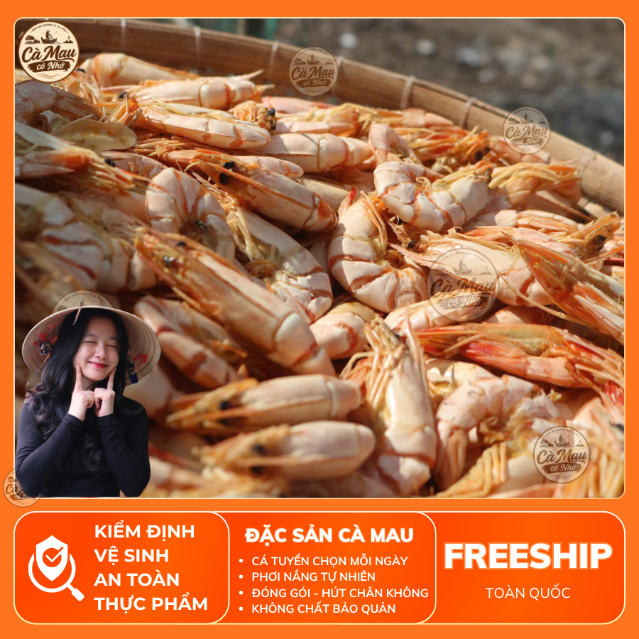 Tôm Sú Khô Nguyên Vỏ Vị Ngọt Tự Nhiên (Size 90-100 Con/Kg) Cà Mau Có Nhớ