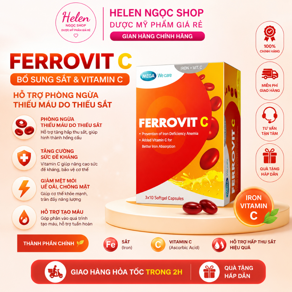 Ferovit + C viên uống bổ sung vitamin B12, folic acid, iron