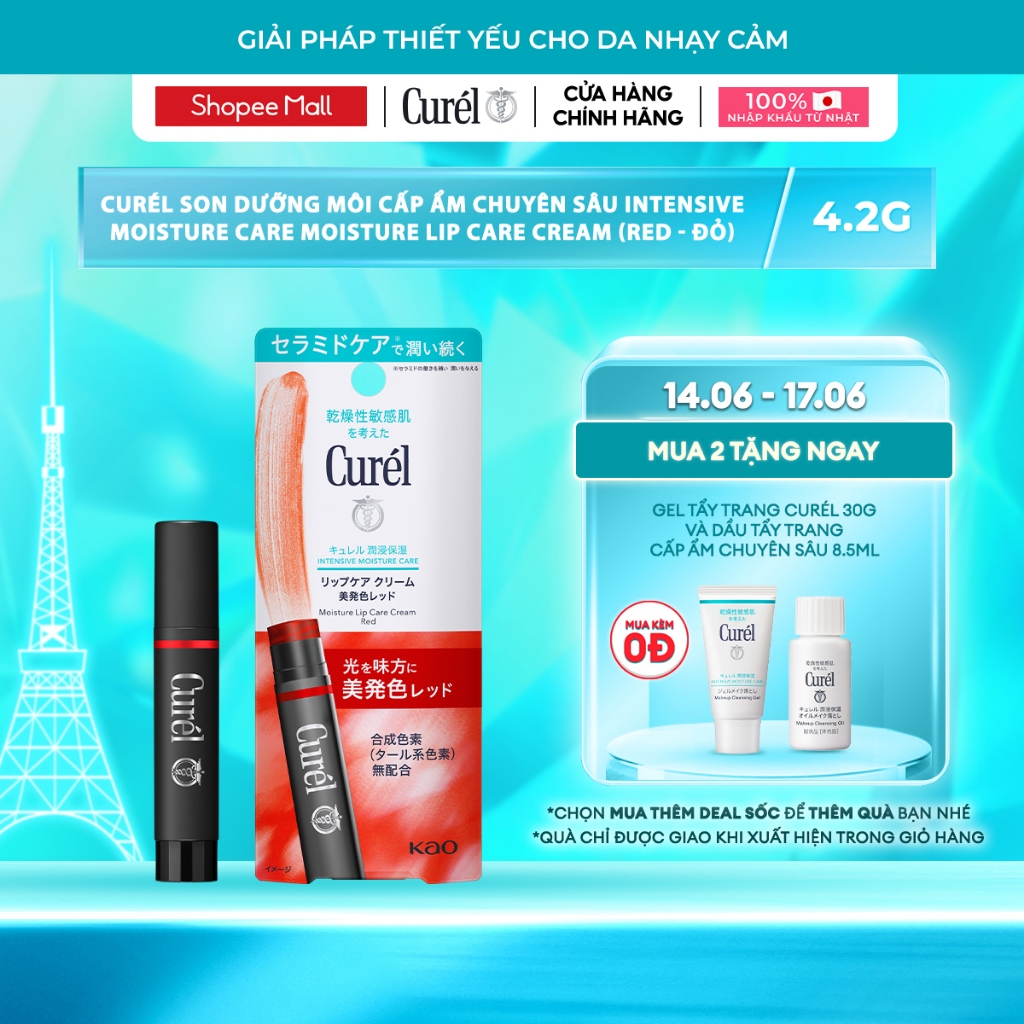 Son Dưỡng Môi Cấp Ẩm Chuyên Sâu Curel Intensive Moisture Care Moisture Lip Care Cream - Đỏ 4.2g