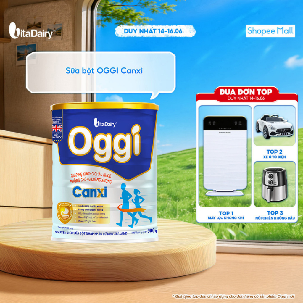 Sữa bột Oggi Canxi - Giúp tăng cường mật độ xương, giúp hệ cơ xương chắc khoẻ, chống loãng xương - Lon 900g