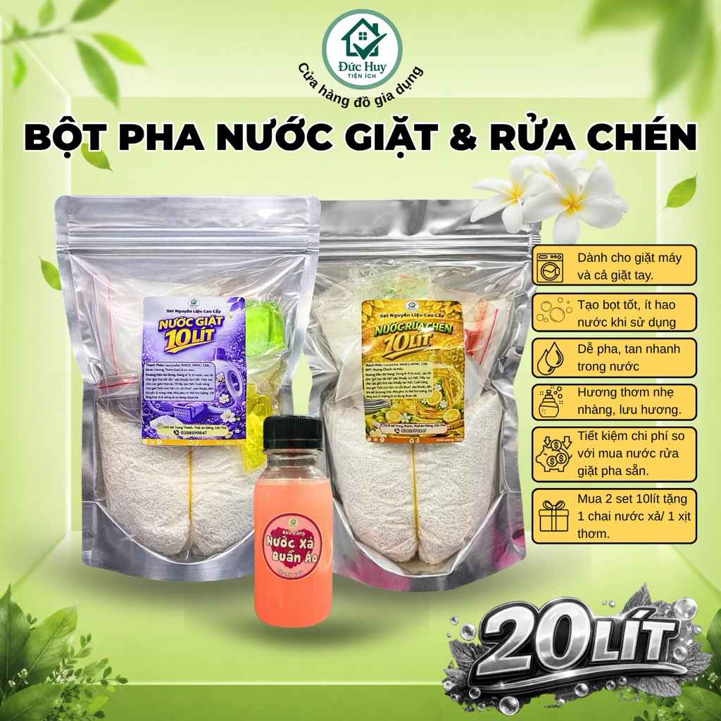 [COMBO] Bột Pha 10L Nước Giặt + 10L Nước Rửa Chén (kèm quà tặng)