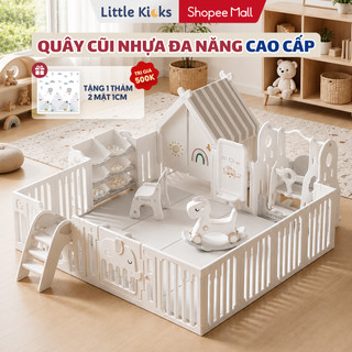 (NEW) Quây Cũi Nhựa Cao Cấp TẶNG THẢM Voi Con Little Kicks Cho Bé, Quây Chắc Chắn An Toàn