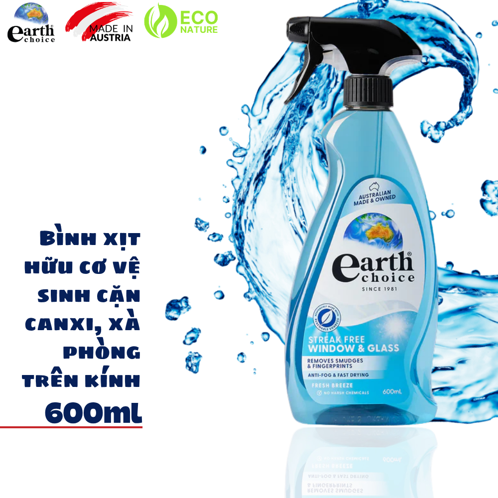 Bình xịt hữu cơ vệ sinh kính Earth Choice 600ml - NK Úc