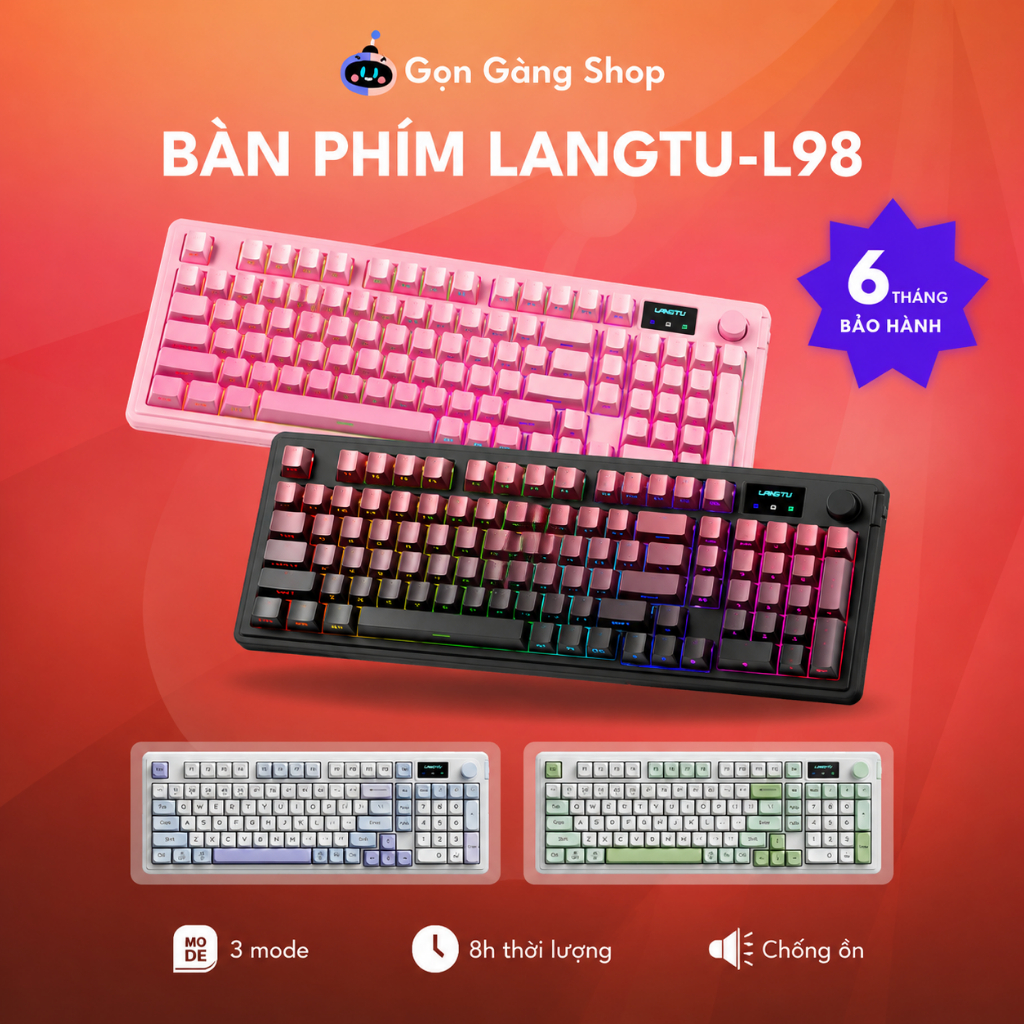 Bàn phím LANGTU L98 giả cơ bluetooth không dây/có dây silent pin sạc Led RGB hỗ trợ window/mac,ios