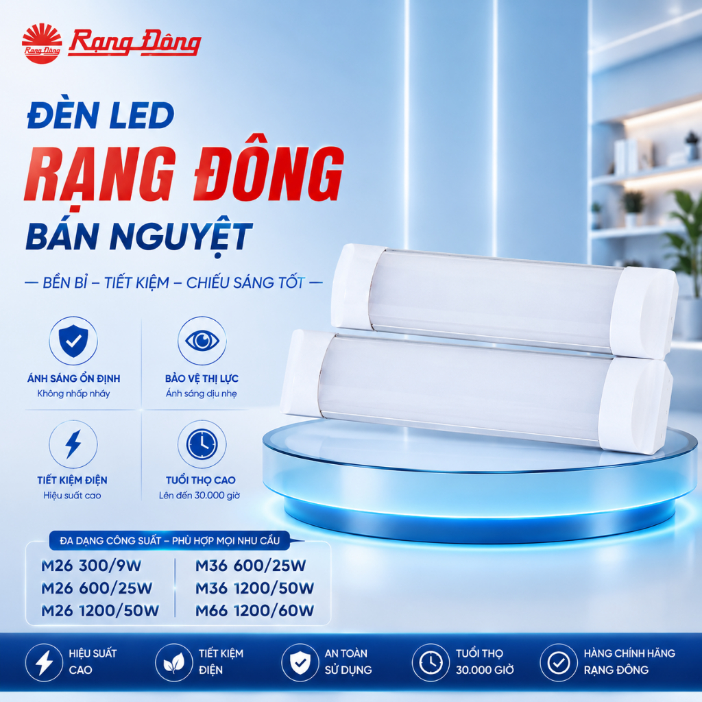 Rạng đông official. Led bán nguyệt M26, M36, M66 Rạng đông, Ánh sáng Trắng.